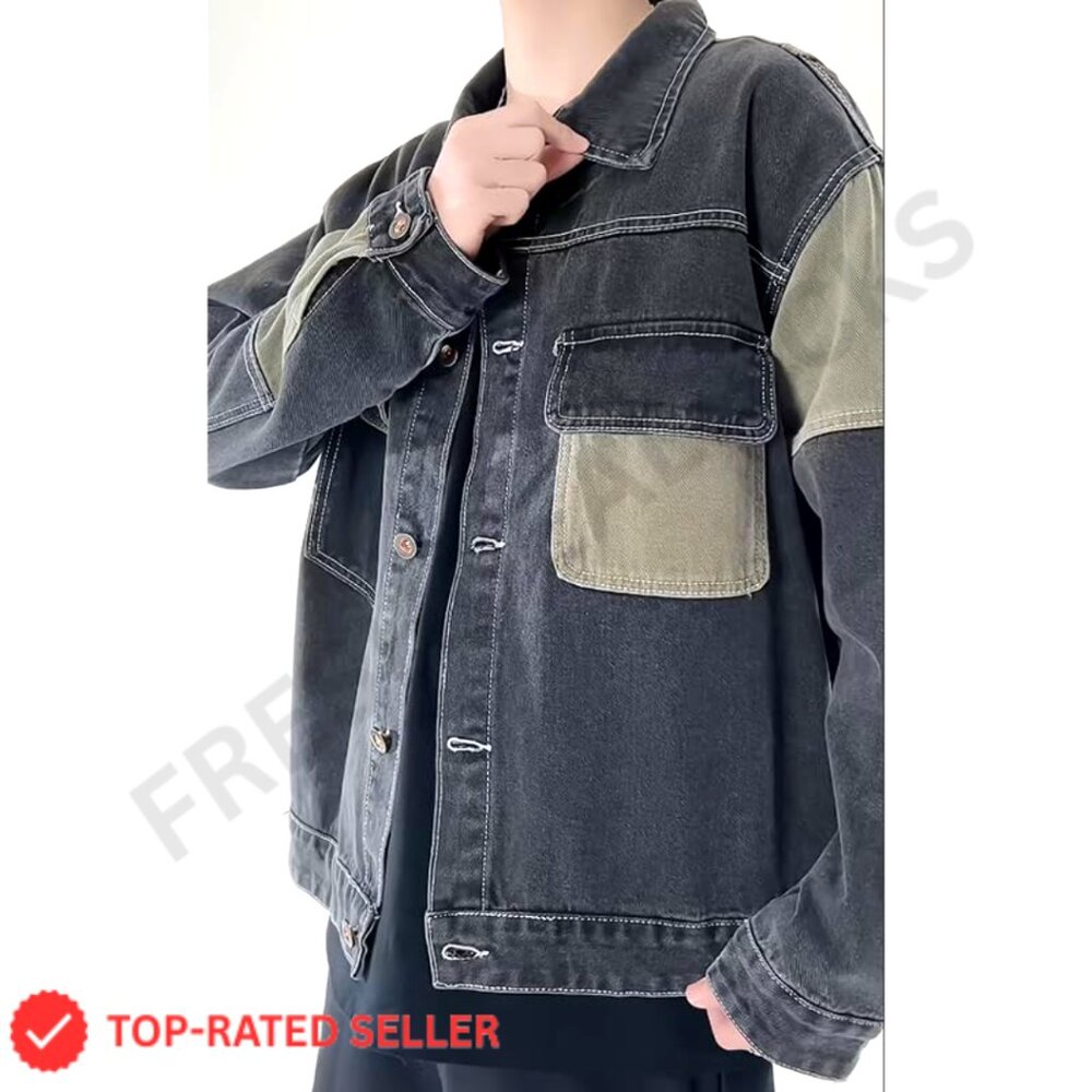 Oversized Denim Jacket Patchwork Classic Retro Y2… - image 2